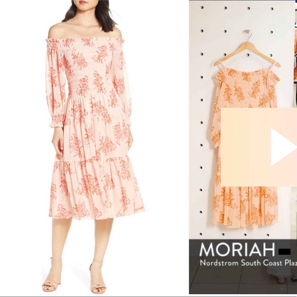 Eliza J Off the Shoulder Chiffon Midi Dress